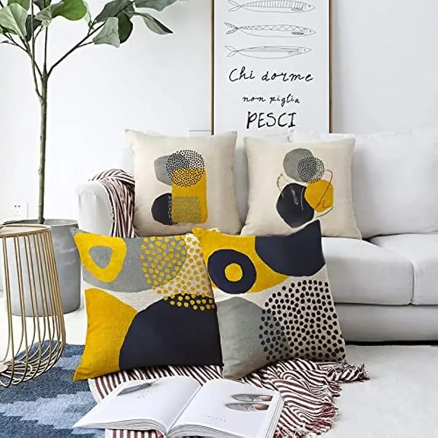 ISANOU Juego De 4 Fundas De Almohada Abstractas Minimalistas, Modernas Geométricas De Mediados De Siglo, Decoración