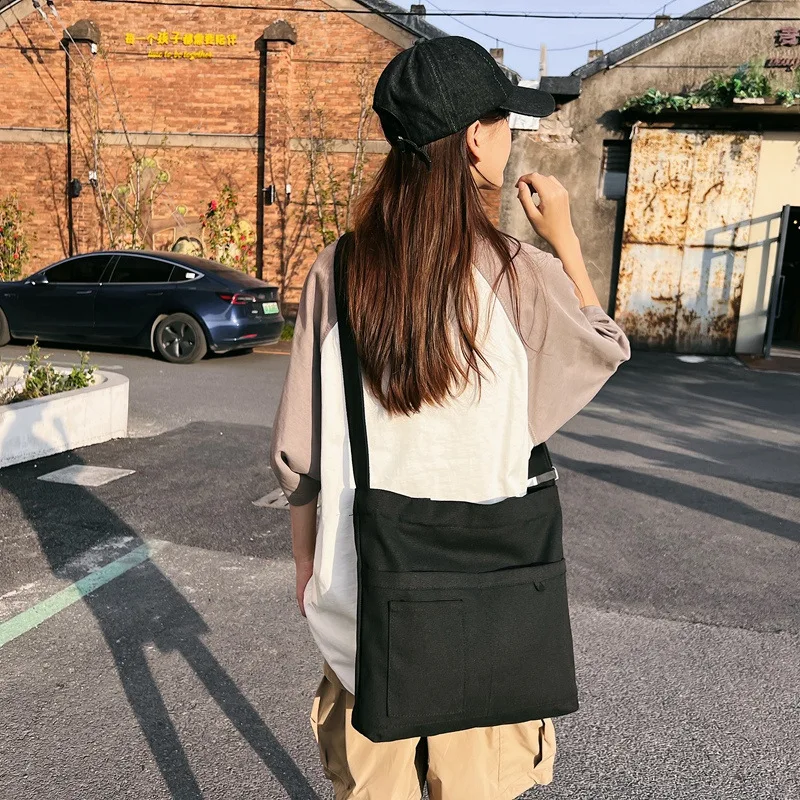Canvas Bag for Women Harajuku Trendy Simple Art Design Pocket Large Capacity Storage Bag Casual Shopping Student Crossbody Bag