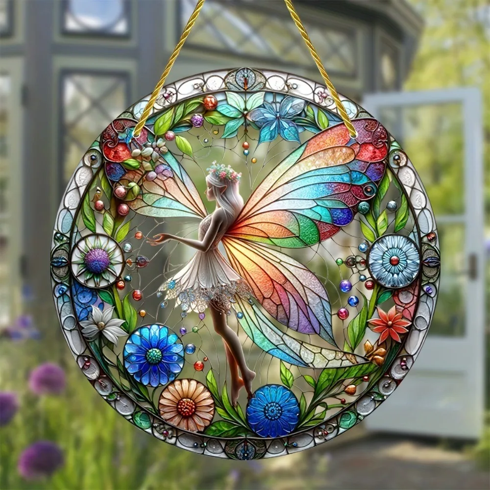Decoration Forest Fairy Sun Catcher Acrylic Window Hanging Fairy Suncatcher Colorful Glass-Style Window Light Catcher Garden sun catcher sun catchers window ornament