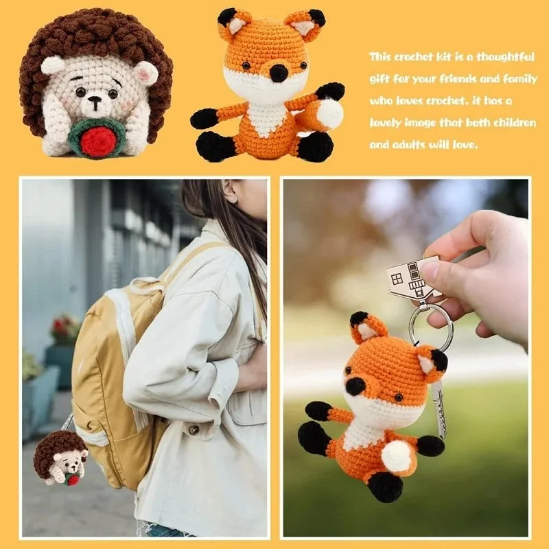 KRABALL Crochet Animal Kit for Beginners With Video Tutorial Cotton Knitting Yarn Thread Needles Hooks Knit Tool Set Accessories