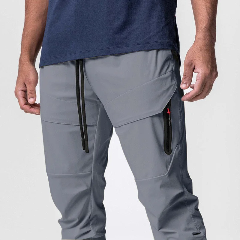 Spring Autumn Men Polyester Quick Dry Casual Sport Pants Zipper Pockets Joggers Tactical Fitness Trousers Sweatpants sport jogging trousers