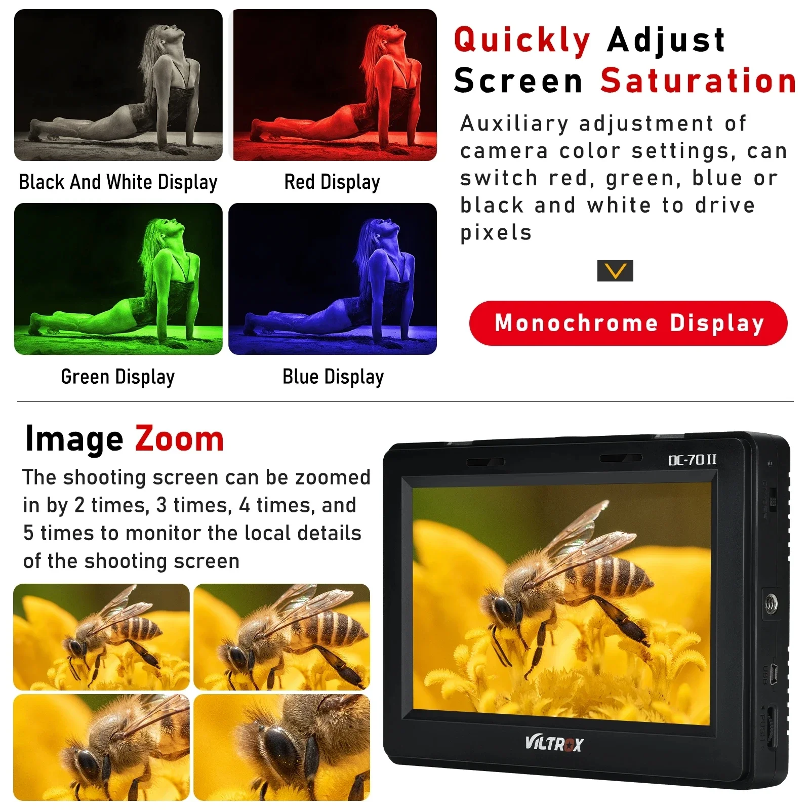 Viltrox DC-70 II 7 inch 4K Monitor on Camera DSLR Field Monitor HD Camera Video Display Screen 1024*600 IPS for