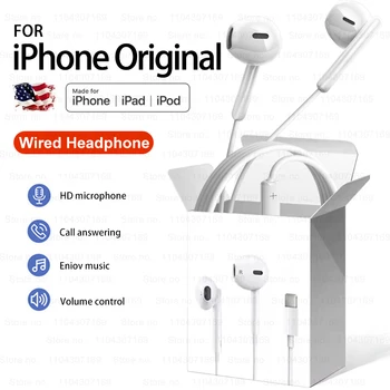 For iPhone 16 Pro Max Original Headphones For Apple 15 14 13 12 11 Earphones XS XR In-Ear Earbud Phone Wired Headset Accessories 1