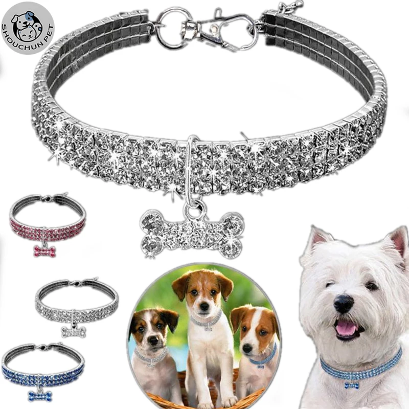 Dog Jewelry Diamond Inlaid Pet Bone Dog Collar