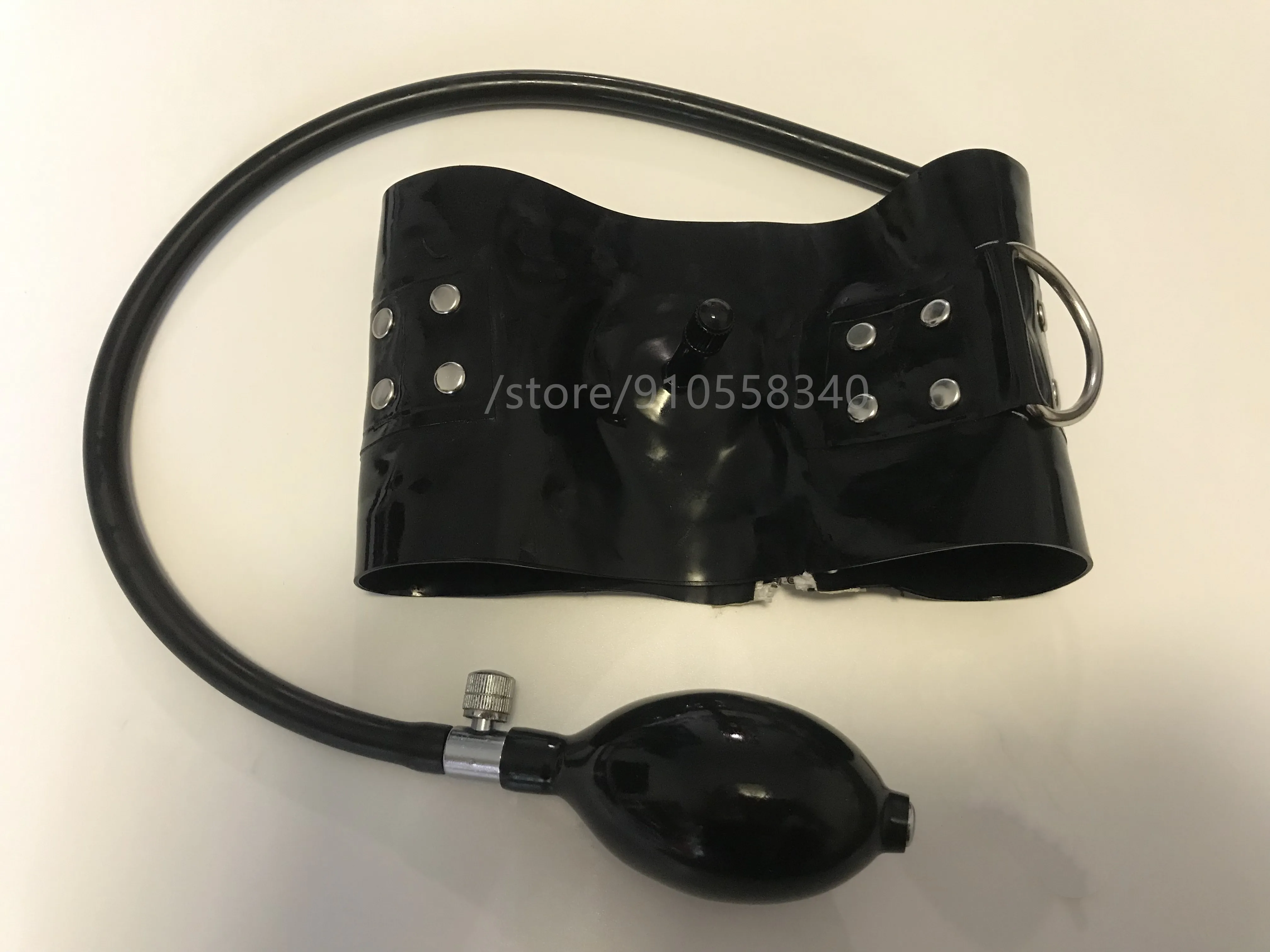 Sexy Black 1mm Thicker Latex Neck Corset Collar Inflate Plug With Back
