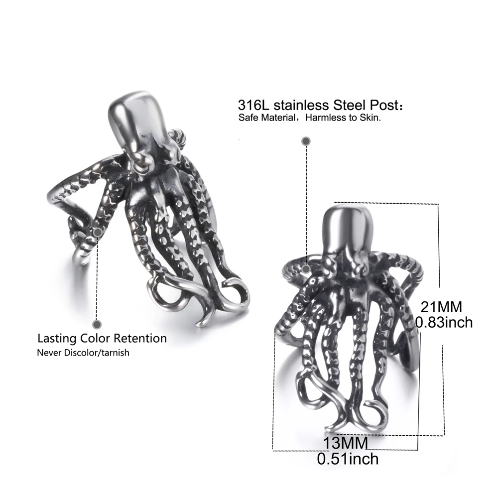 Elfasio Ear cuff Earrings Octopus Stainless Steel Lobe Helix Cartilage Clip Earring for Men Women Non Piercing