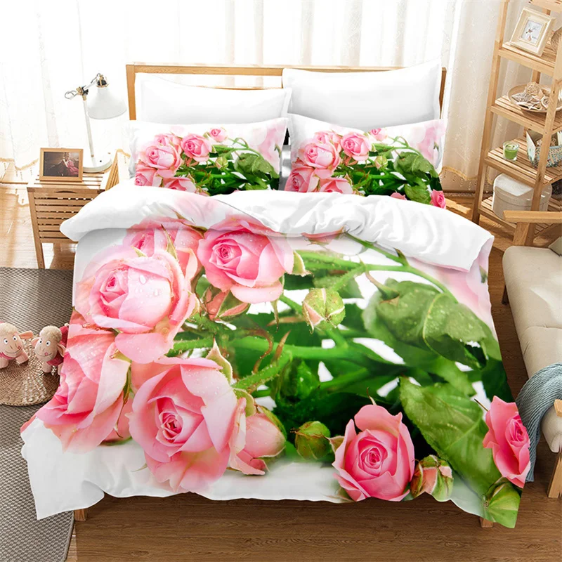 

Pink Rose Queen Bedding Set Boys Girls Duvet Cover Bedroom Bed Set Comforter Cover Set King Size Duvet Cover Set Bedding Sets