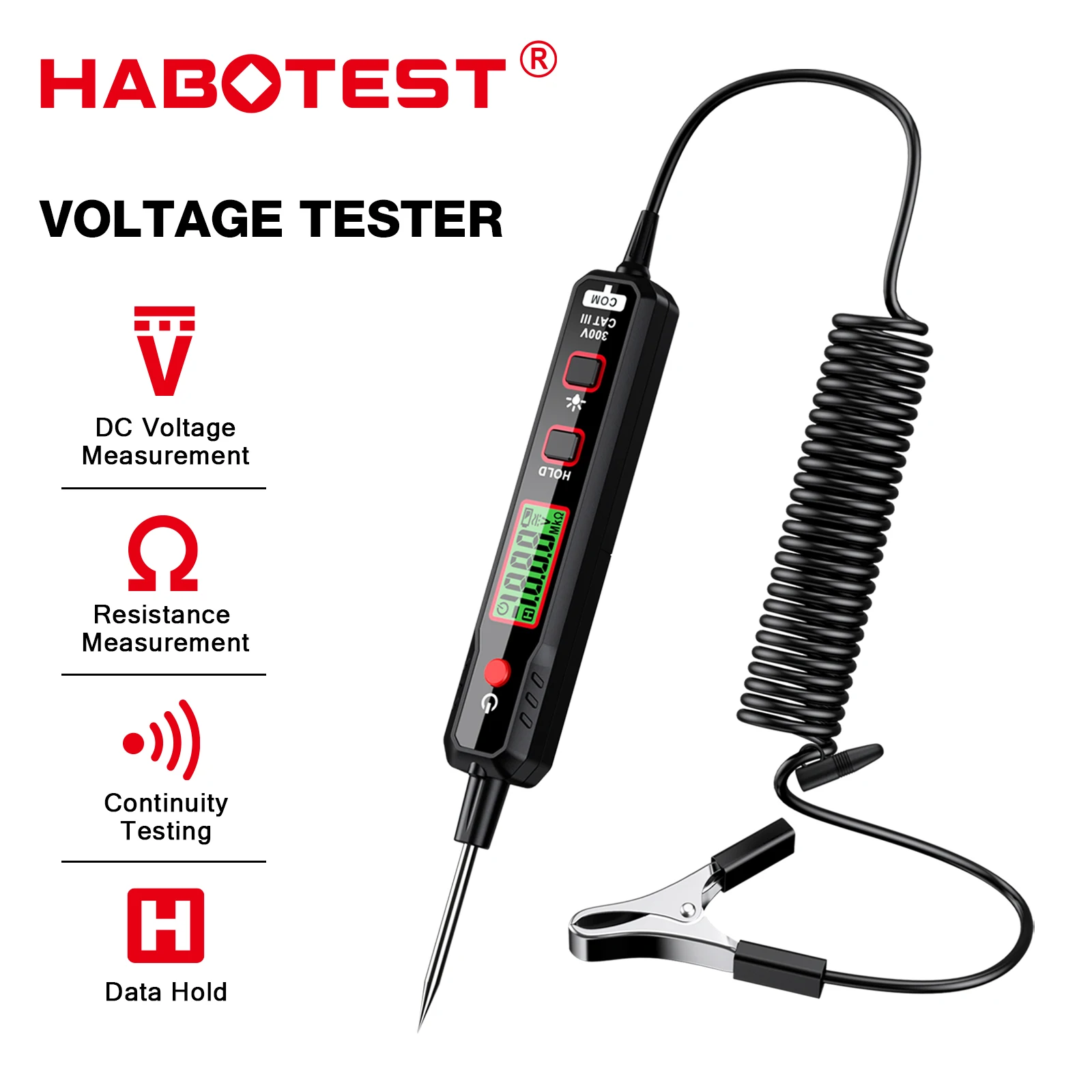 HABOTEST Electrical Line Tester HT86A, auto car voltage detector pen DC AC 300V backlight flashlight NCV resistance voltage test