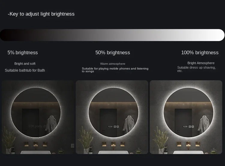 Description Picture 4 of itemRound Bathroom Mirror Lights Led Bright Magnifying Smart Bathroom Mirror Anti Fog Espejo Con Luz Shower Accessories