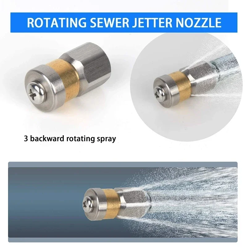 Pressure Washer Hose Sewer Drain Water Cleaning Hose Pipe Cleaner Kit Female M22 to1/4 Rotating Jet Nozzle For Karcher High Pressure Washer Hose