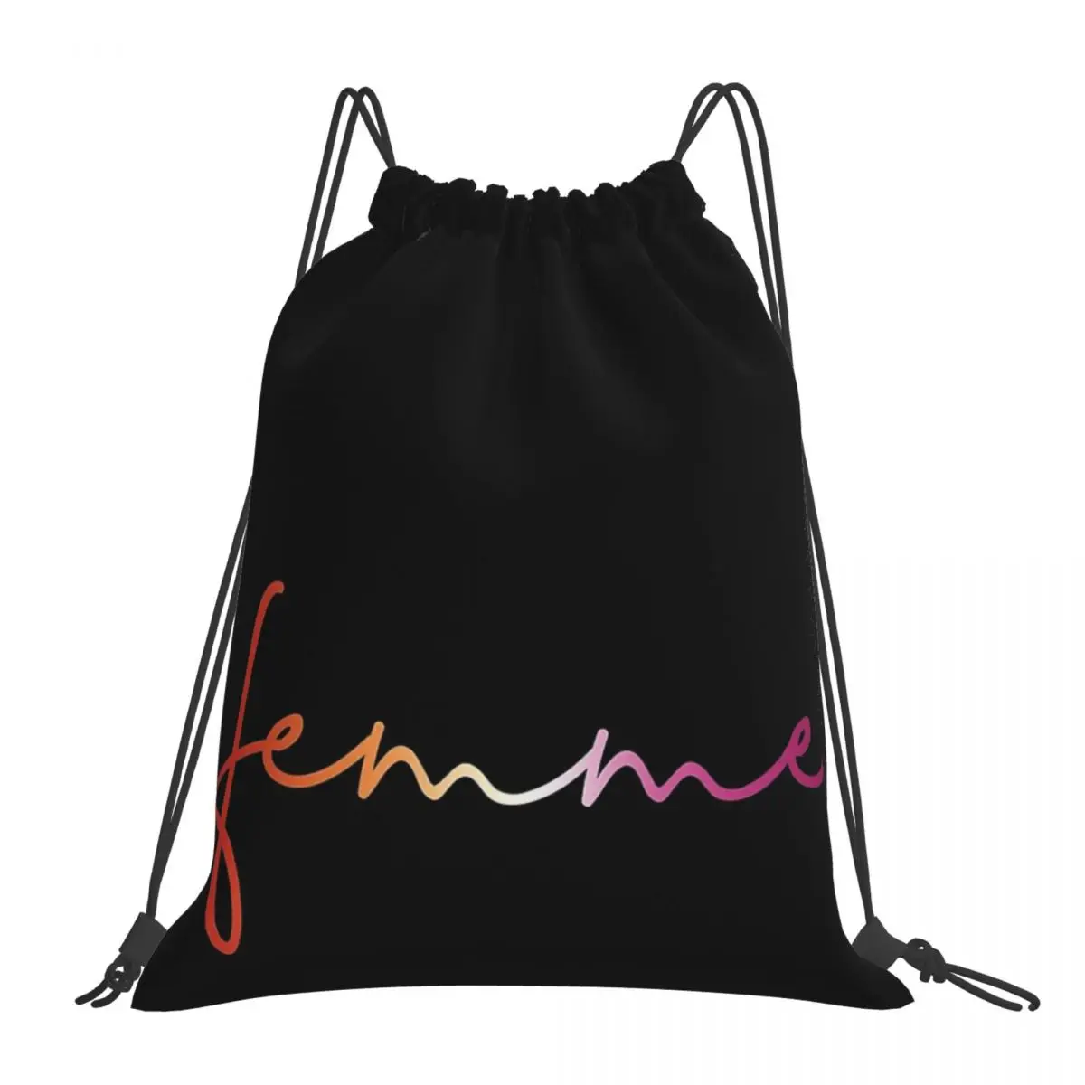 

Femme Minimalist Lesbian Pride Ombre Cursive Script Backpack Portable Drawstring Bags Drawstring Bundle Pocket For Man Woman