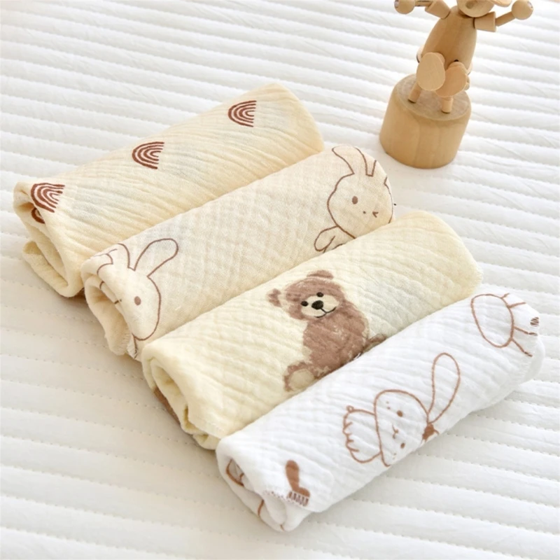 4 Pack Baby Washcloths Soft Absorbent Cotton Washable Saliva Towel Face Wipes Newborn Bath Face Towel Wipes Baby Bibs baby towel