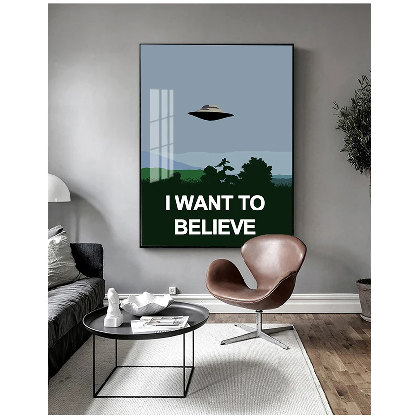 거실 장식을위한 그림 프레임 없음 X 파일 TV 재생 캔버스 인쇄 그림 포스터 벽 예술을 믿고 싶습니다