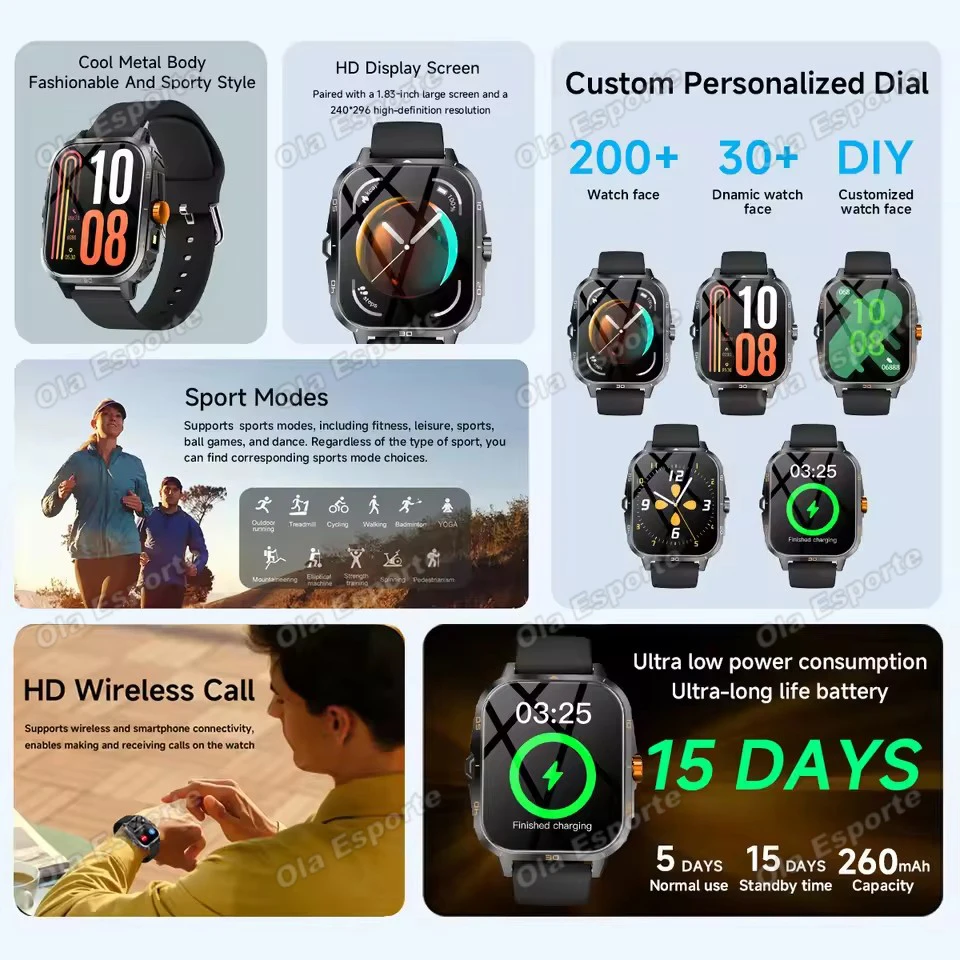 2026 New Smartwatch Bluetooth Wireless Call Alarm Multi-Sports Hiking Remote Camera Music Weather Games for Gifts Man Woman Ht30 2