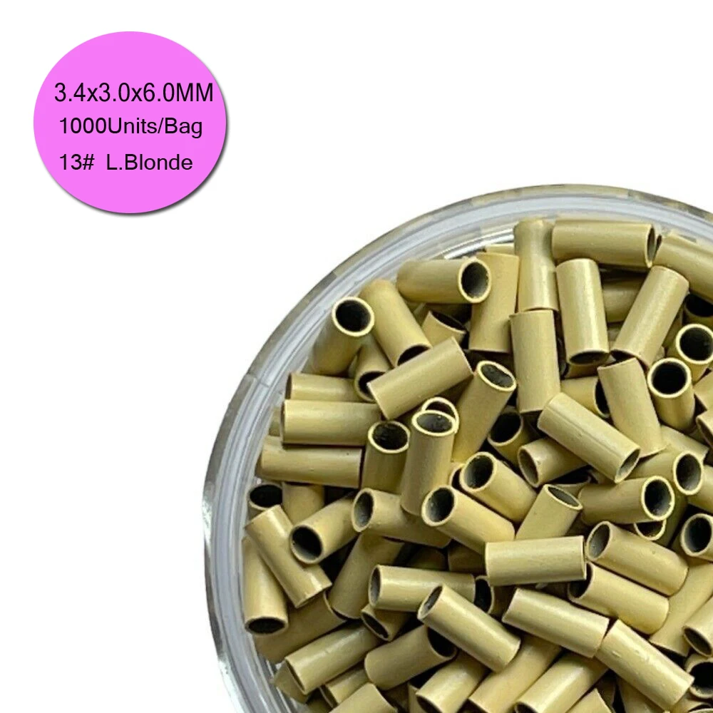 3.4mm 구리 마이크로 비즈 링 1000개 구리 튜브 비즈 마이크로 링크 링 헤어 익스텐션용 구리 마이크로 비즈