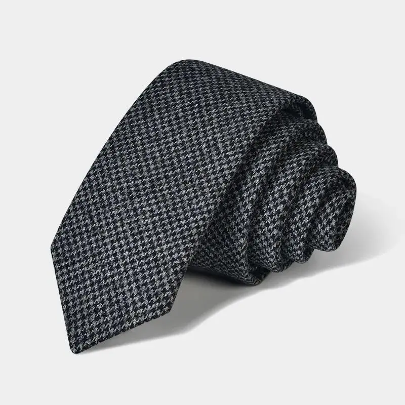 

High Quality New Luxury Men's Wool Tie 5.5cm Narrow Fashion Slim Fit Business Casual Solid Color Dark Stripe Tie Men's Gift