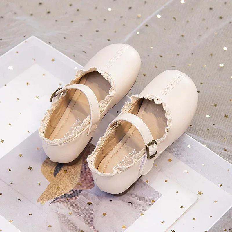 Girls Toddler Shoes Flat Shoes Spring Autumn Princess Lace PU Leather for 3-11 Ages