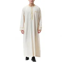 2026 New Muslim Arab Robe Men Round Neck Islamic Clothing Long Sleeve Comfortable