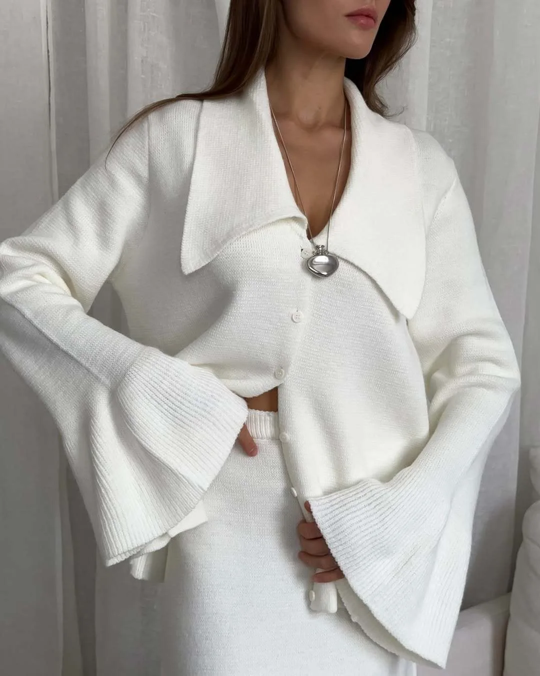 Hirsionsan Sexy Soft Elegant Vintage Women Suits 2 Pieces Female Sets Polo Neck Cardigan Sweater & Midi Dress Knitted TrackSuit Image 18
