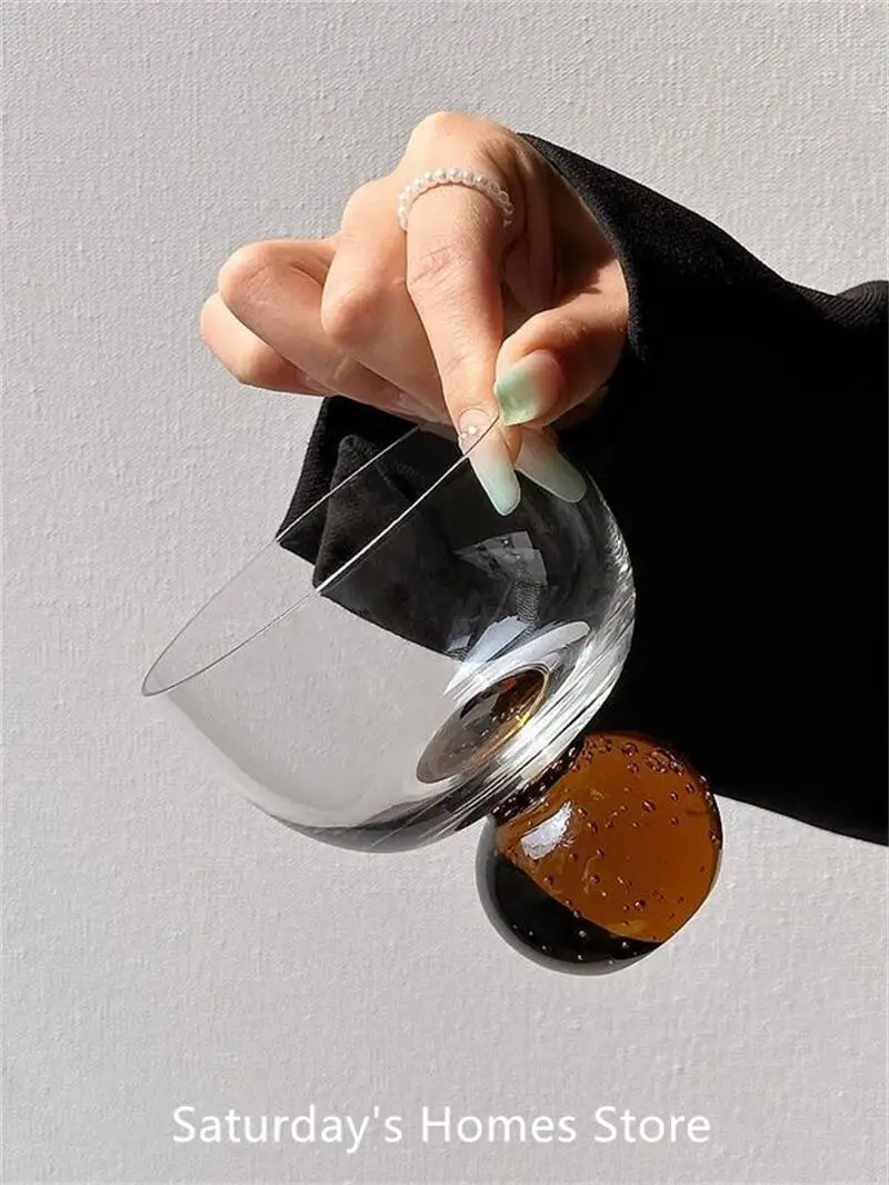 Round Bead Bubble Ice Cream Cup Light Luxury Vintage Ins Style Glass Cup Dessert Milkshake