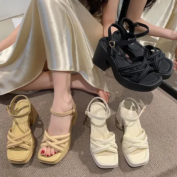 2025 New Summer Casual Waterproof Women's Sandals Fashionable Increased Heel Platform Wedges Stylish Roman Loafers for Women 1