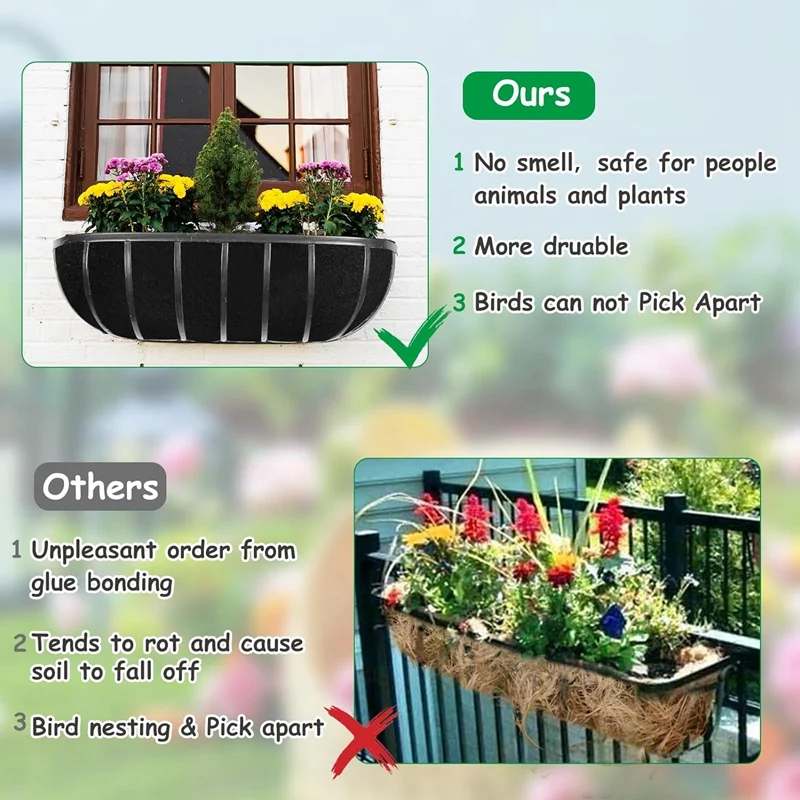 3PCS Plant Liner 30 Inch Fabric Window Box Liners Replacement Black Non-Woven Hanging Plant Liner
