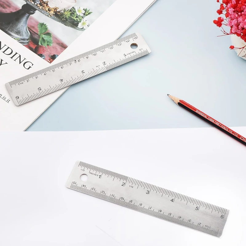 3Pcs Cork Backed Ruler,6 Inch Metal Ruler,Non Slip Metal Ruler With Cork Backing, Straight Edge Ruler For Office School