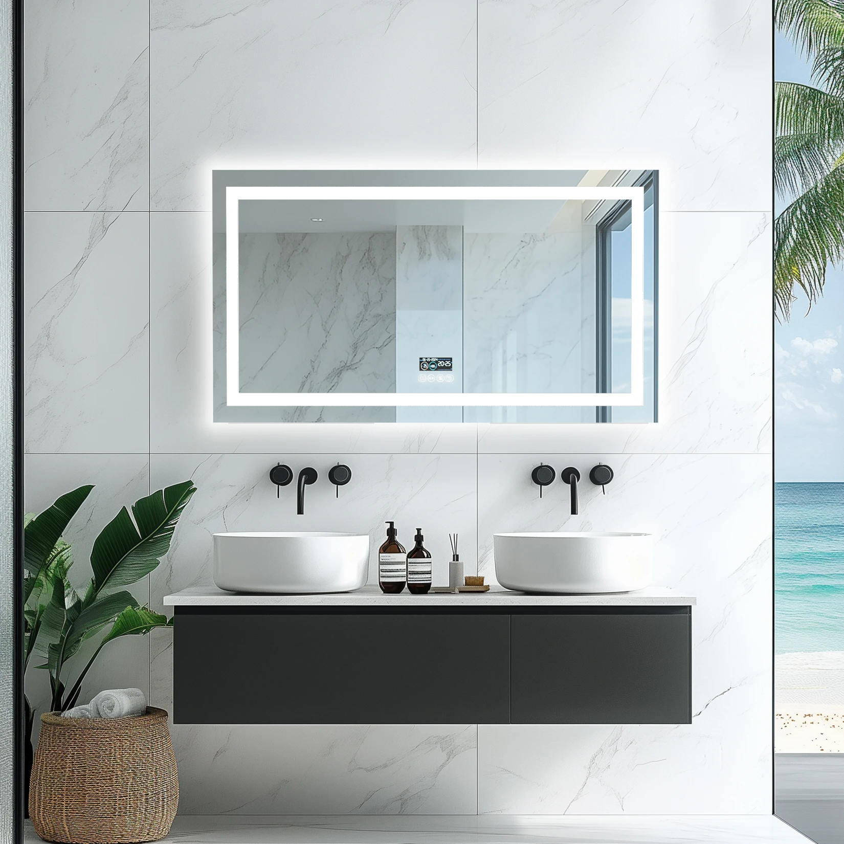 LUVODI Large Illuminate Bluetooth Bathroom Mirror Time Display LED Lighted Full Length Dressing Mirror