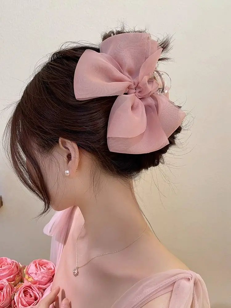 패션 메쉬 활 그립 클립, 여성 포니테일 브레이드 헤어 클립, 우아한 소녀 헤어 클립, 헤어 액세서리 선물 상어 클립 헤드웨어