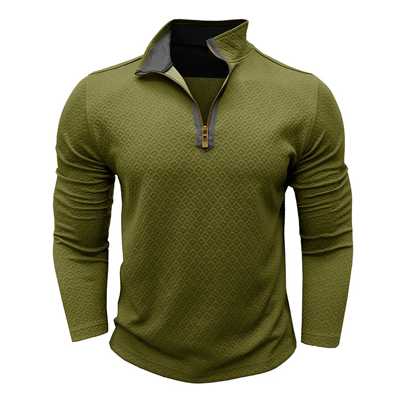 Stilvolle Herren-Langarm-T-Shirts mit halbem Reißverschluss, Henley-Kragen, Rautenmuster, trendig, dunkelgrau, lässig, Outdoor-Kleidung – Detail 23