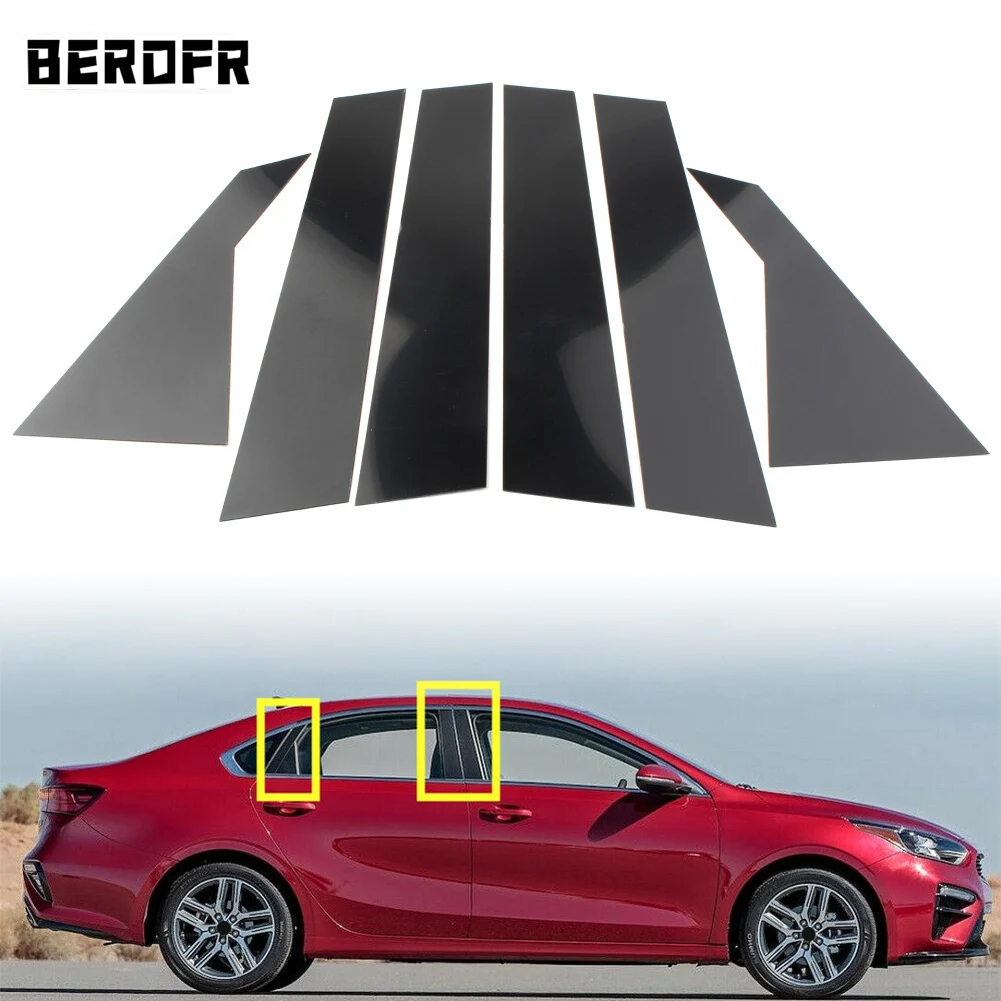 For Kia Forte Sedan Car Pillar Posts Door Window Trim Decorative Panel Sticker Gloss Black 8Pcs