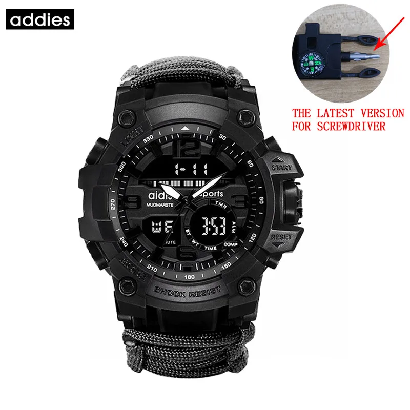 ADDIES Men Military Sports Digital Watches Compass Outdoor Survival Multi-function Waterproof Men's Watch Relogio Masculino 