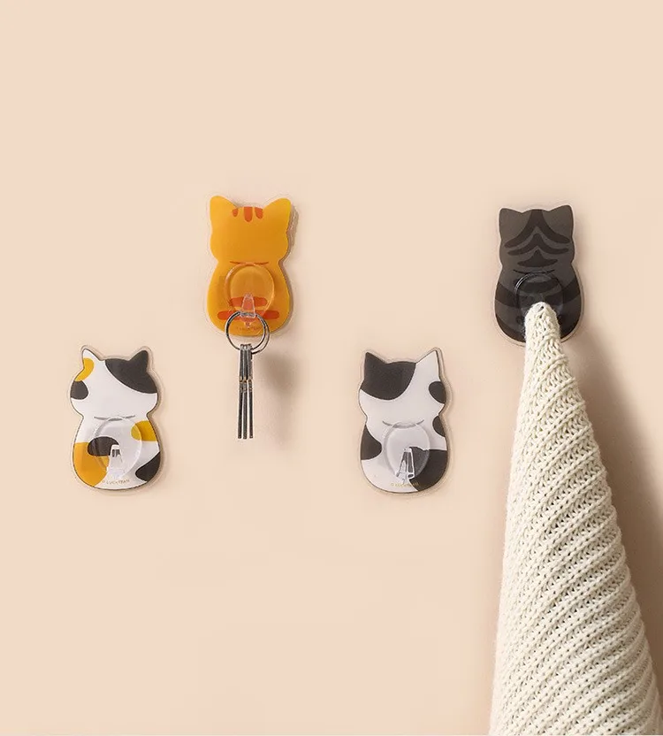 

4pcs Strong Adhesive Hook Cat Shape No-punching No-mark Wall Decorative Stick Hook For Kitchen Bathroom Accessories