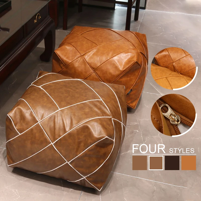 Upgraded Moroccan PU Leather Seat Pier Cushion Cover Floor Tatami Square Futon Lazy Sofa Stool Footstool Folk Decor Chair Cover