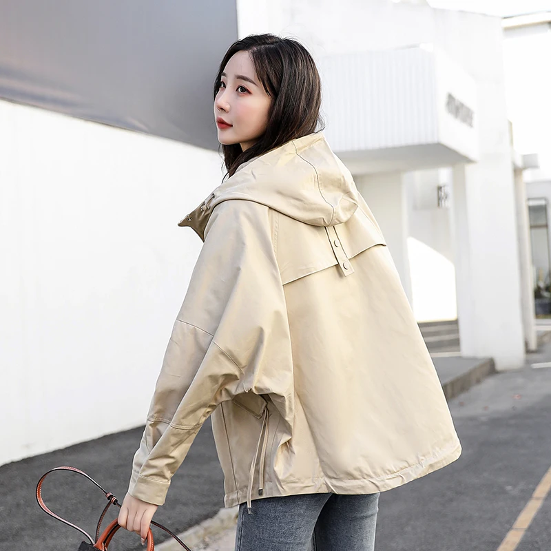 Early Autumn Casual Women's Windbreaker Loose Hooded Fashion Mid-length Slimming Coat