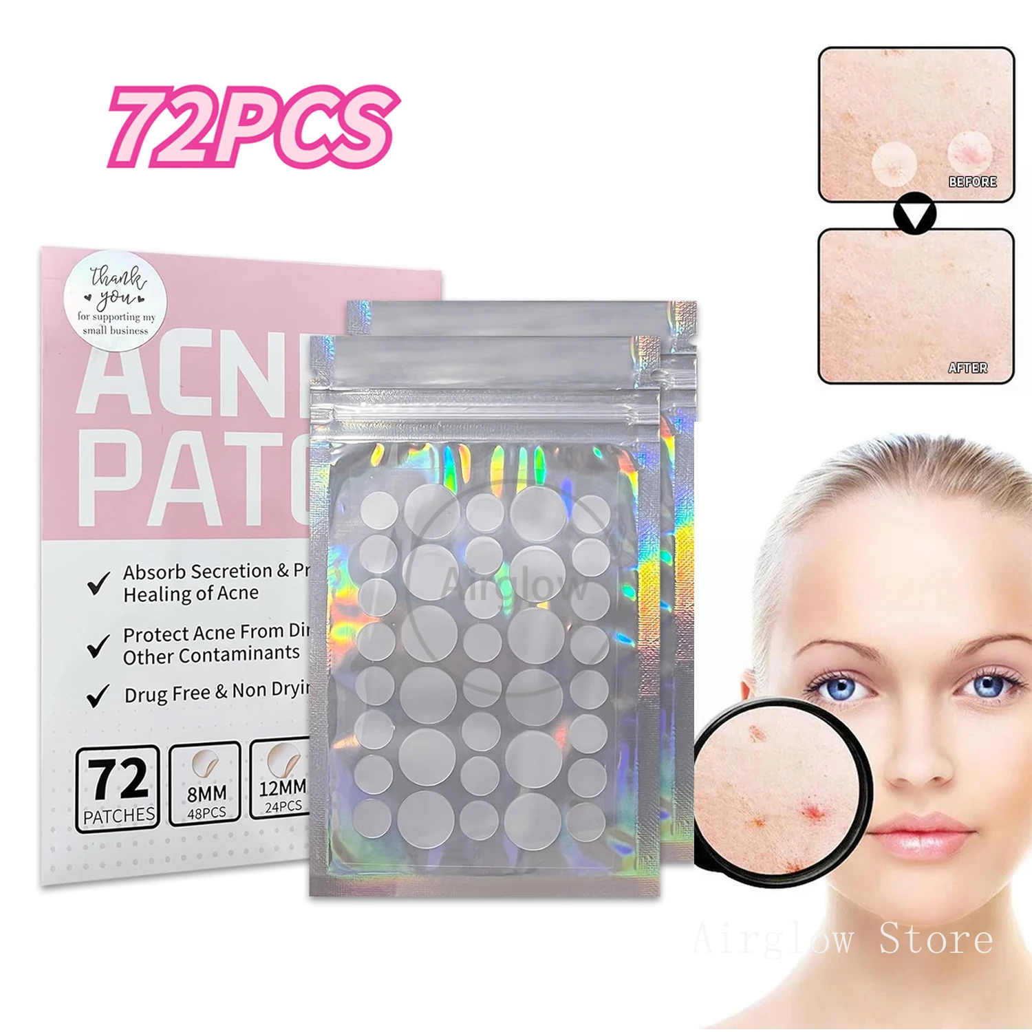 

72pcs Pimple Patches for Face Hydrocolloid Acne Pimple Patch for Covering Zits and Blemishes, Spot Stickers for Face and Skin