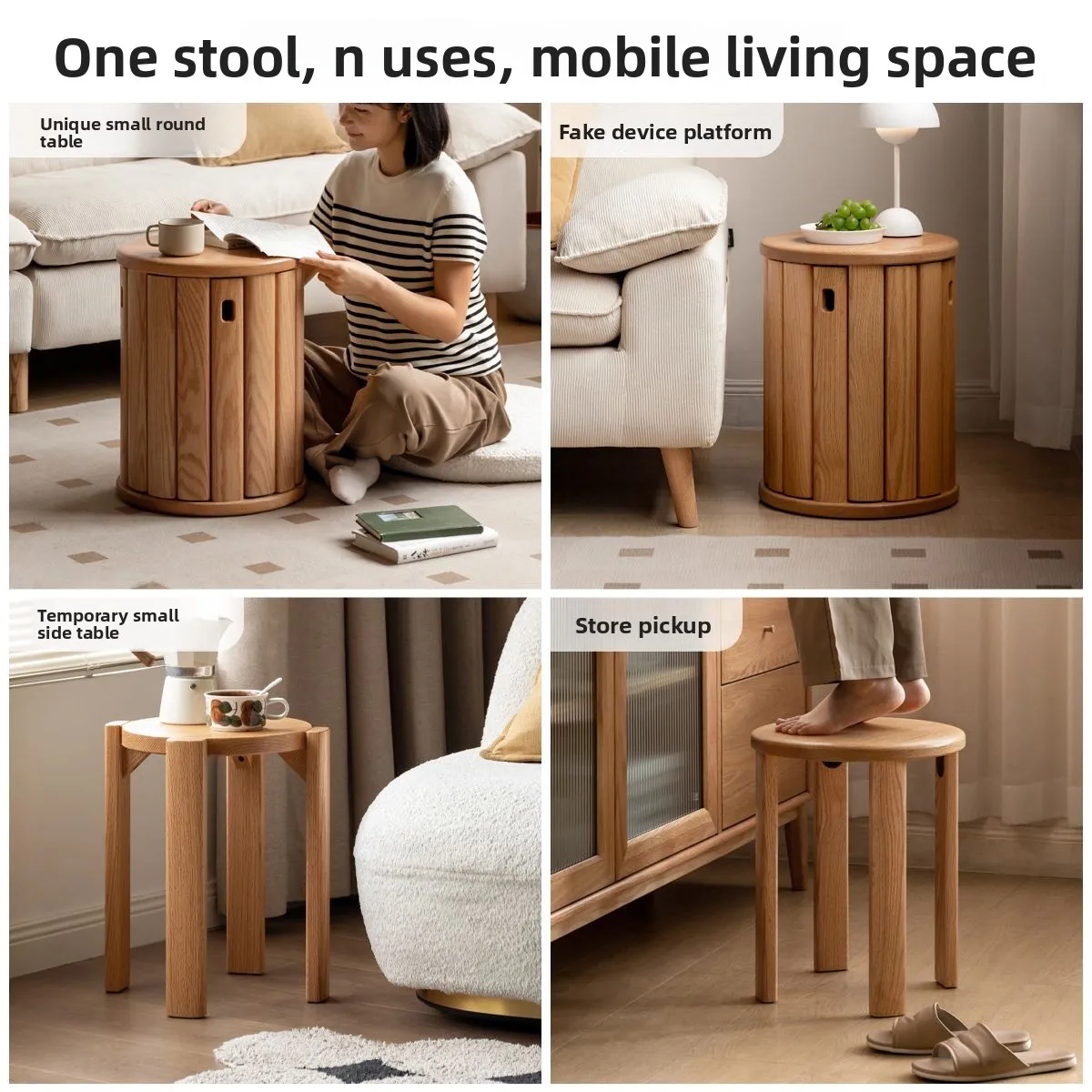 Solid Wood Stackable Stool Modern Dining Table Chair Foldable Tea Table Bench Comfortable Practical Easy Storage