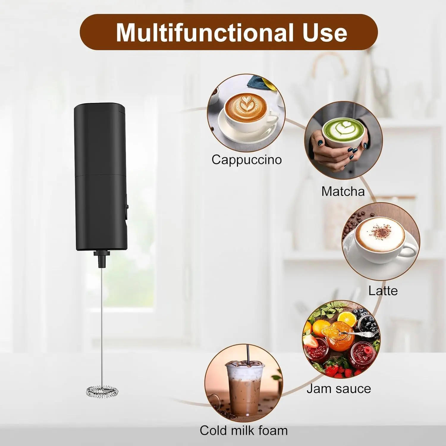 Electric Milk Frother Home Kitchen, Appliances, Handheld Egg Beater Household Supplies, Summer Cordless Coffee Bean Blender