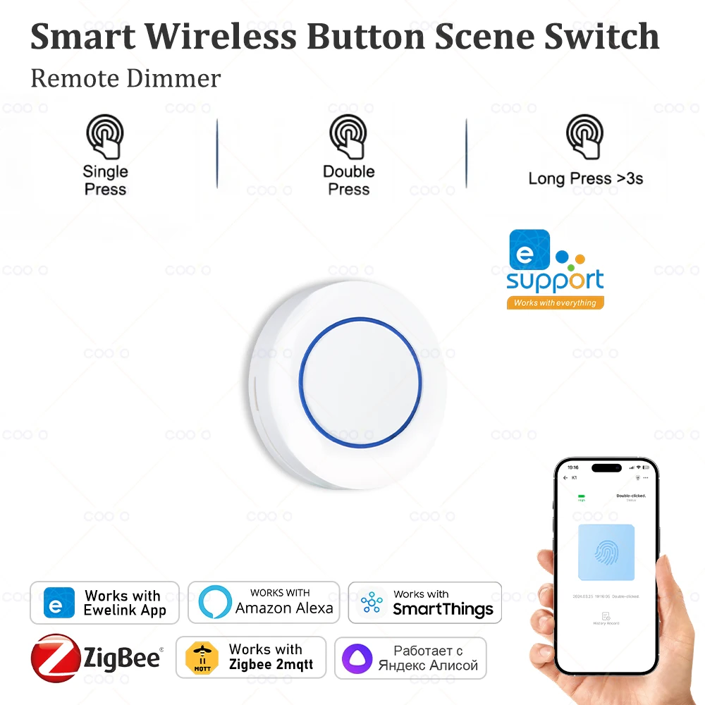 

Ewelink Smart Zigbee 3.0 Switch Push Button Switch Wireless Smart Home On Off Key Remote Controller Automation Scenario Switch