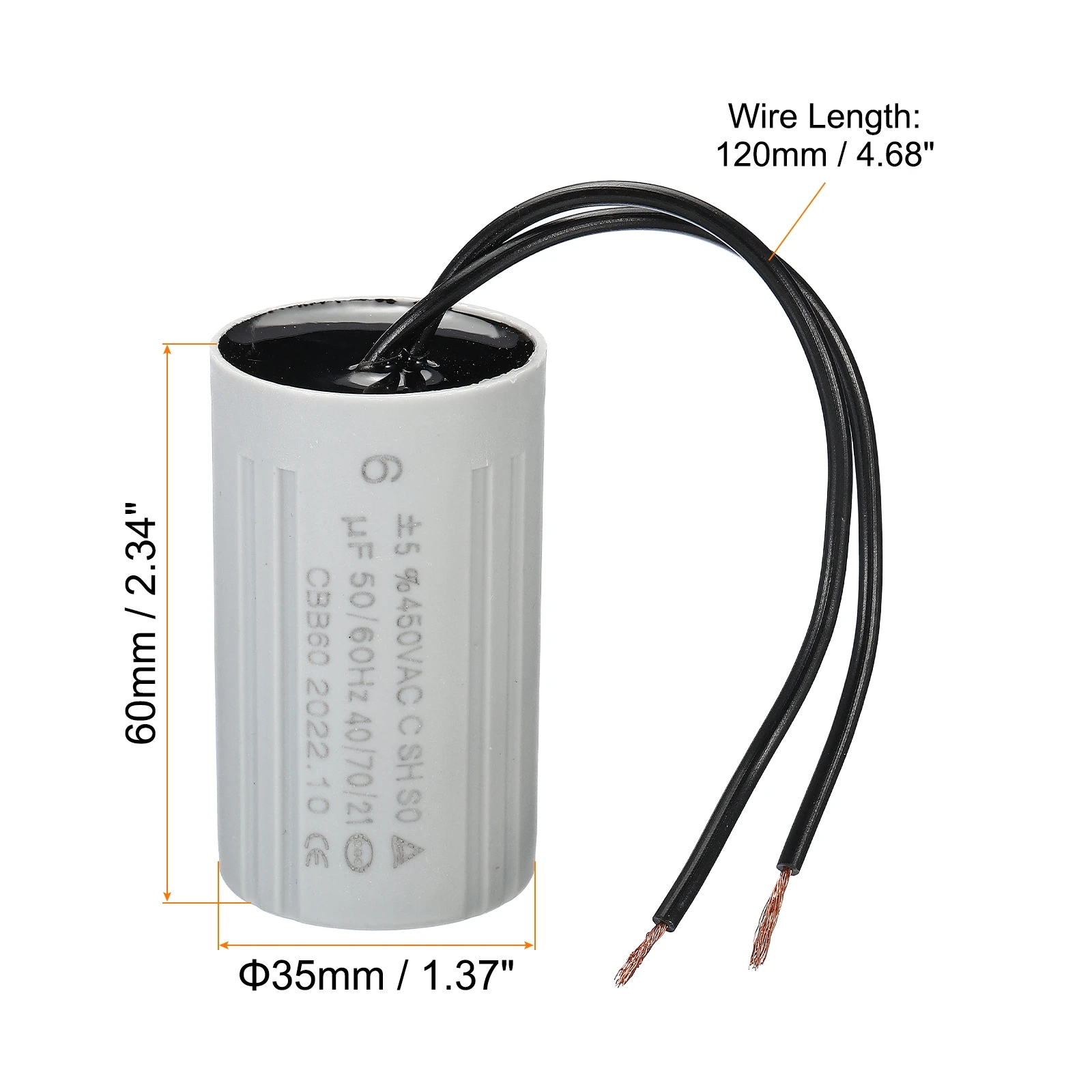 모터 러닝 캐패시터, AC 450V 2 와이어, 50Hz, 60Hz, CBB60, 6uF, 7uF, 8uF, 9uF, 10uF, 12uF, 15uF, 16uF, 20uF, 25uF, 30uF, 40uF, 45