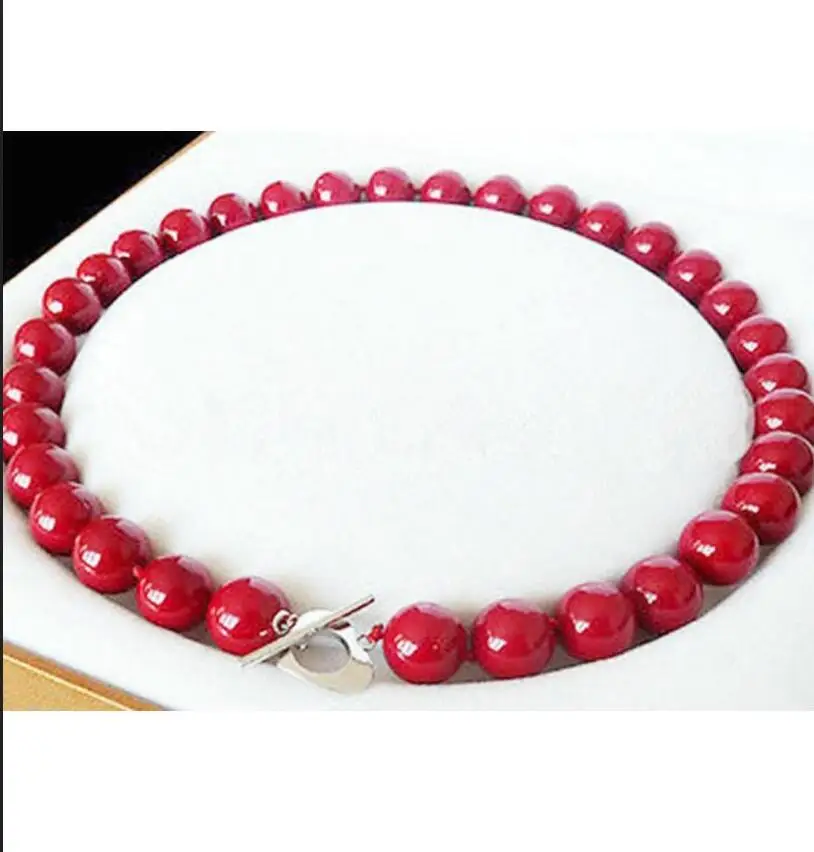 

Natural Red South Shell Pearl Gemstones Round Beads Necklace 18''12mm