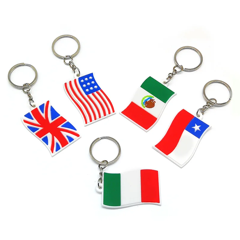50PCS PVC Keychain Cute Design American Britain National Flag Keyring Party Souvenir Car Key Pendant Pencil Bag Accessories Gift