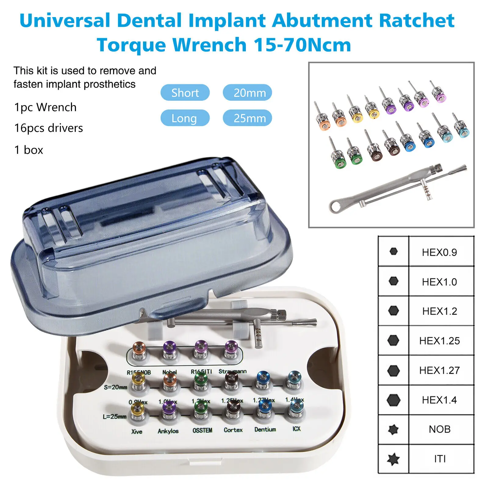 

Зубной универсальный ручной инструмент для восстановления протезов, набор инструментов для имплантации, длинный + короткий