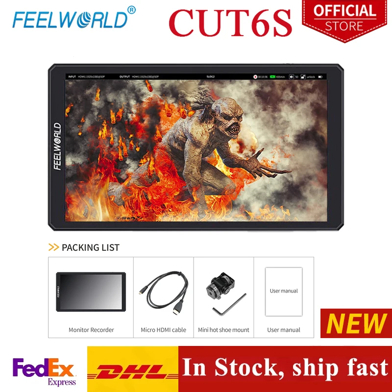 

FEELWORLD CUT6S 6 inch 4K 3G-SDI/HDMI Touchscreen On-Camera Monitor Recorder 3D LUT Support for Live Stream Recording 1920x1080