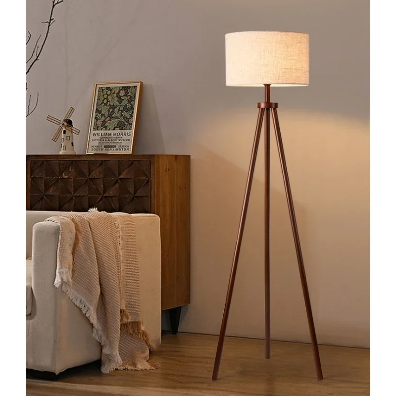 Retro Wood Tray Remote Control Dim E27 Led Floor Lamps for Living