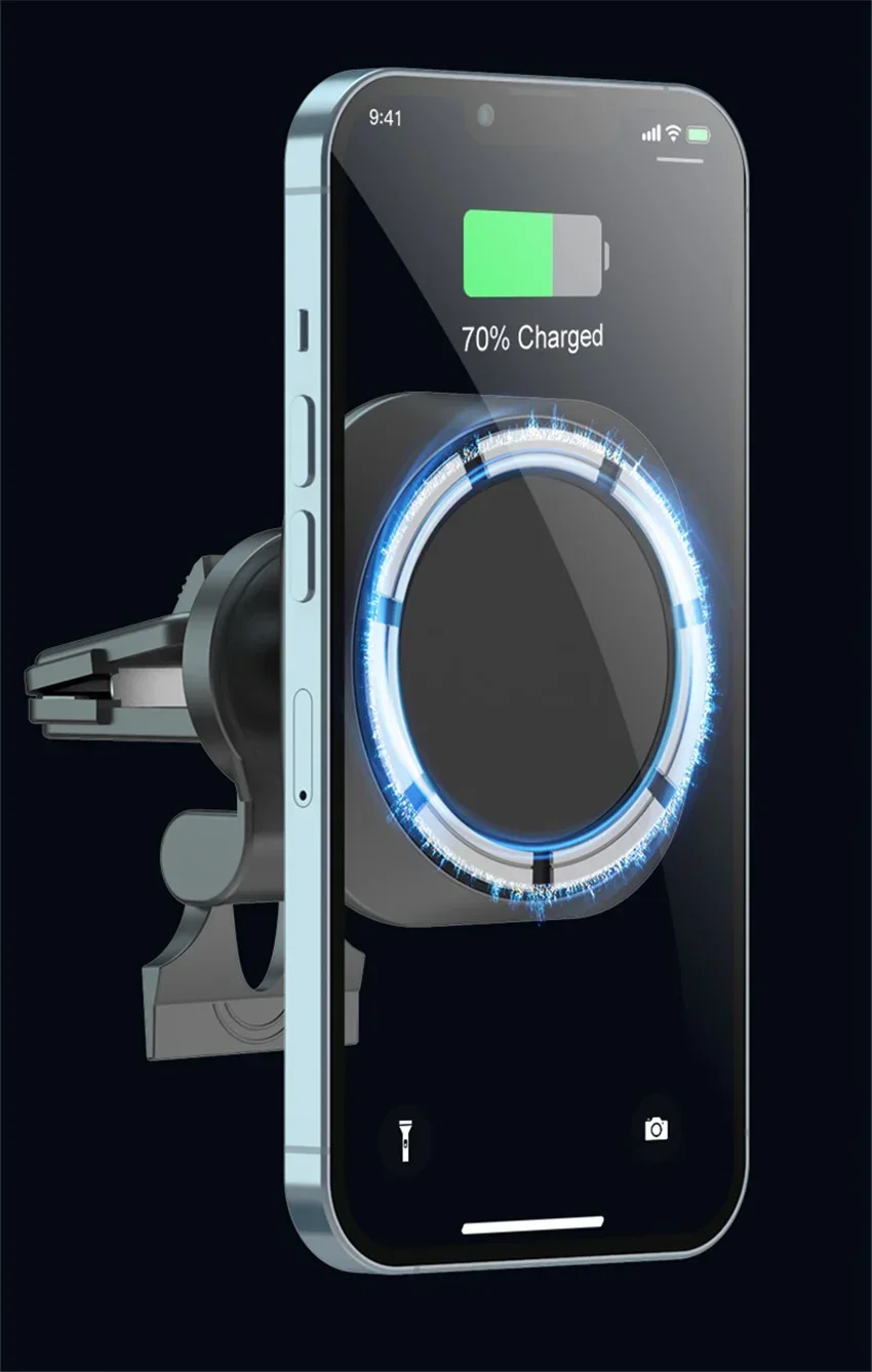 Supporto per caricabatterie magnetico wireless da 30 W, supporto per caricabatterie da auto per iPhone 12, 13, 14, 15 Pro, ricarica rapida_voghion.com