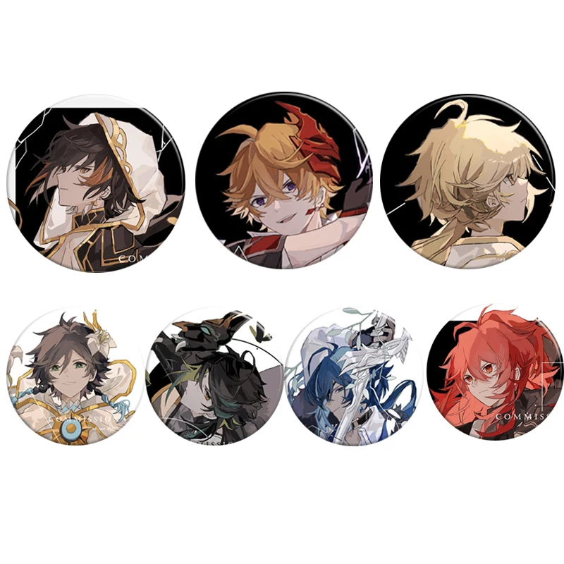 

7pcs Anime Badge Genshin Impact Zhongli Xiao Venti Pin Brooch Button