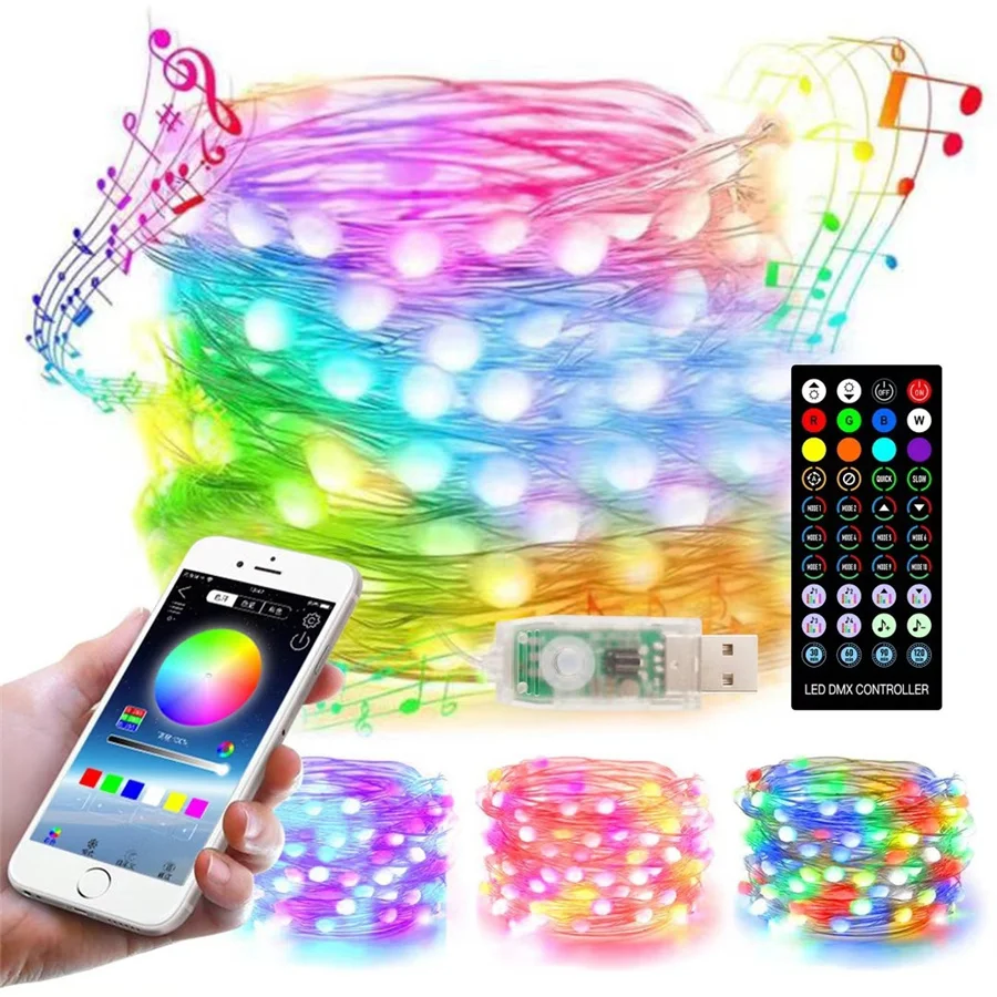 스마트 BT/앱 제어 크리스마스 트리 요정 조명, 야외 200LED 스트링 조명, 원격 웨딩 파티 화환 마당 장식, 20m