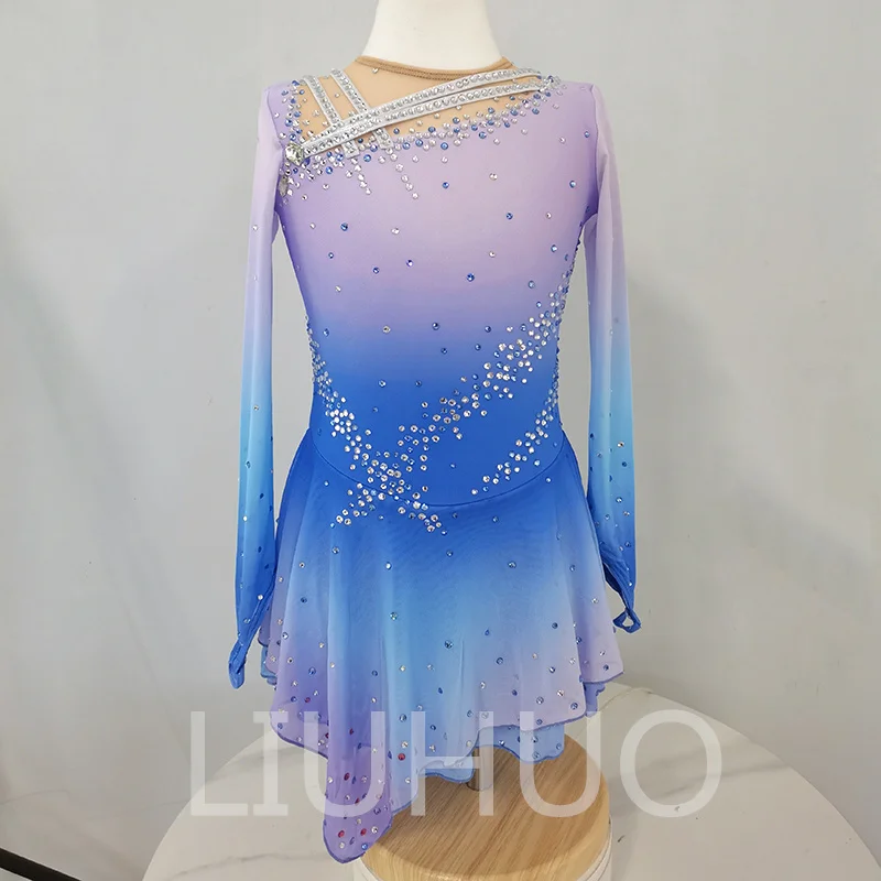 

LIUHUO Professional Customized Figure Skating Performance Dress Blue Color for Woman and Girls