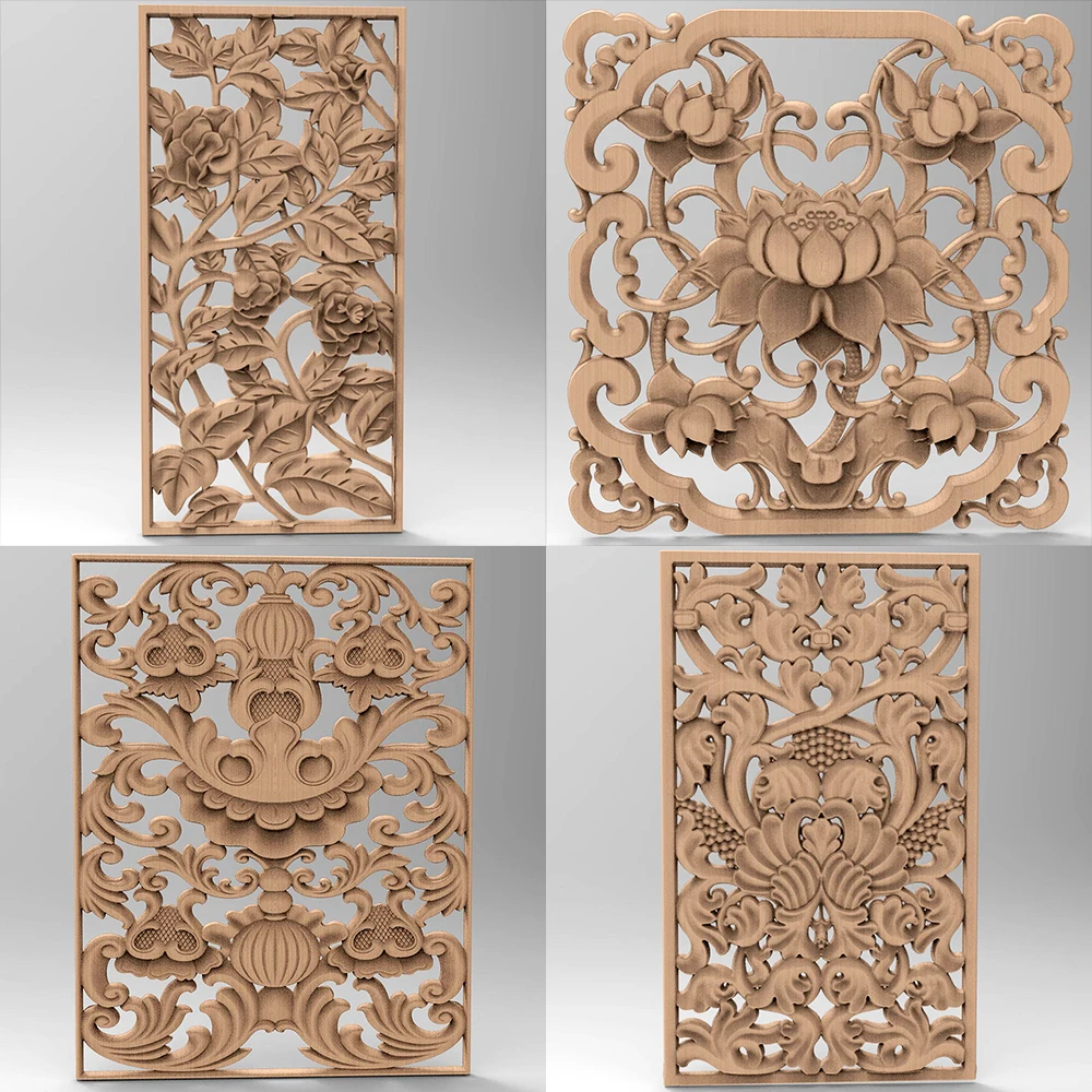 3D STL Models Square Pattern Flowers 8PCS for CNC Router Artcam Aspire Cut3d Bas Relief
